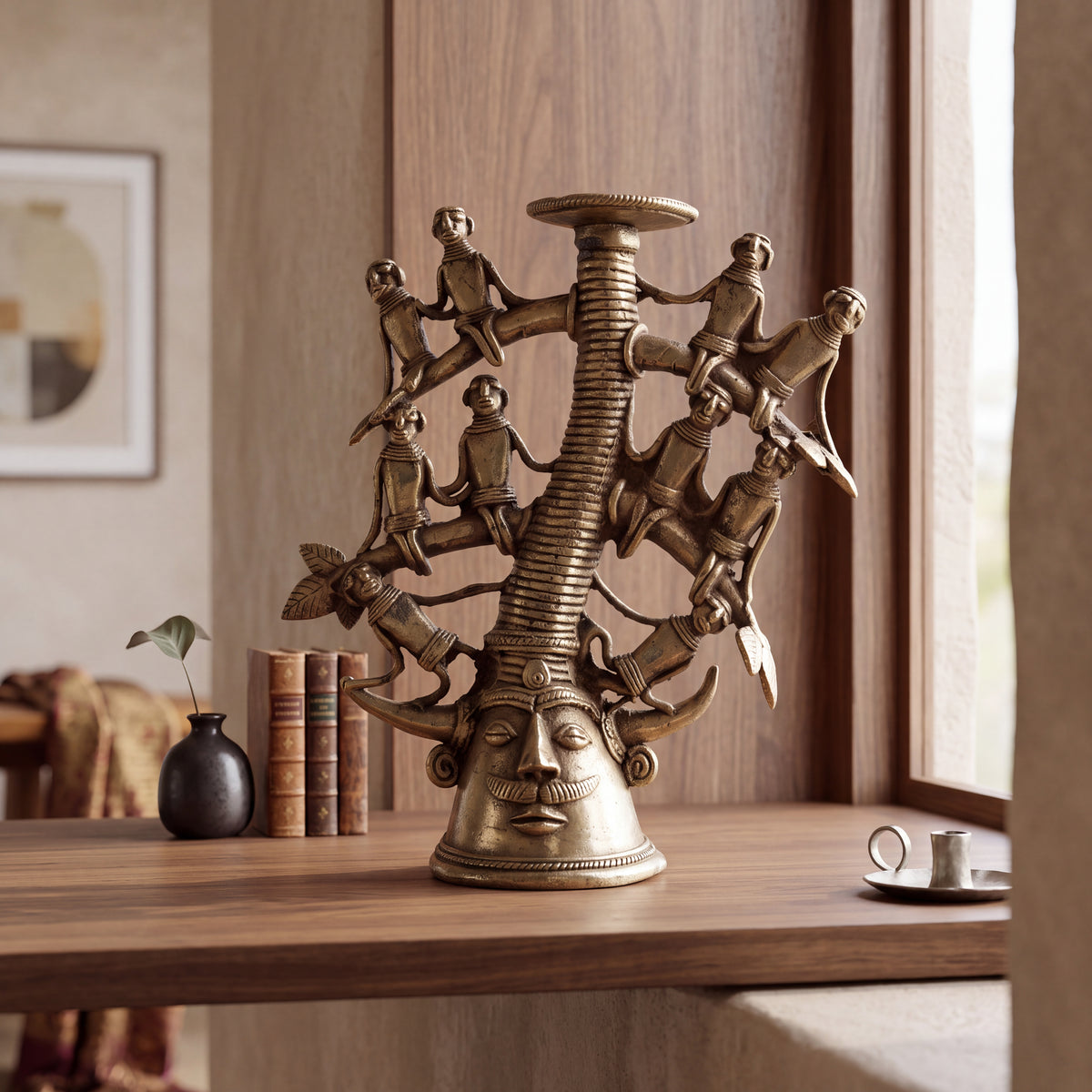 Handcrafted Dhokra Tribal Tree of Life Sculpture – Brass Tribal Art Home Decor