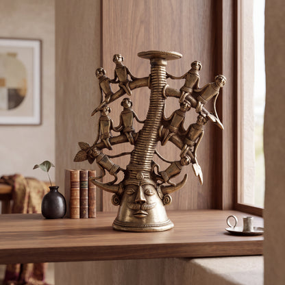 Handcrafted Dhokra Tribal Tree of Life Sculpture – Brass Tribal Art Home Decor