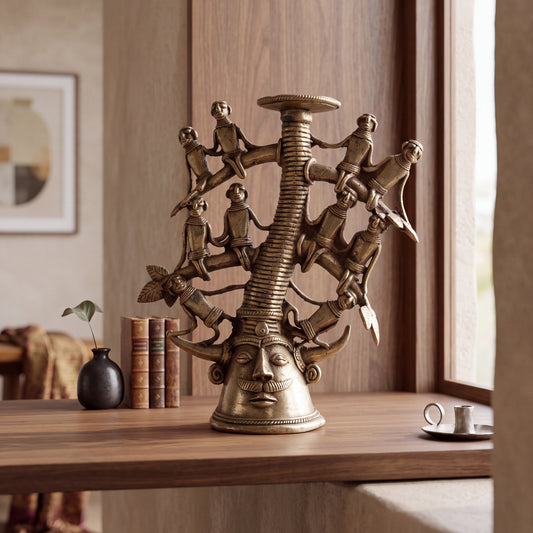 Handcrafted Dhokra Tribal Tree of Life Sculpture – Brass Tribal Art Home Decor