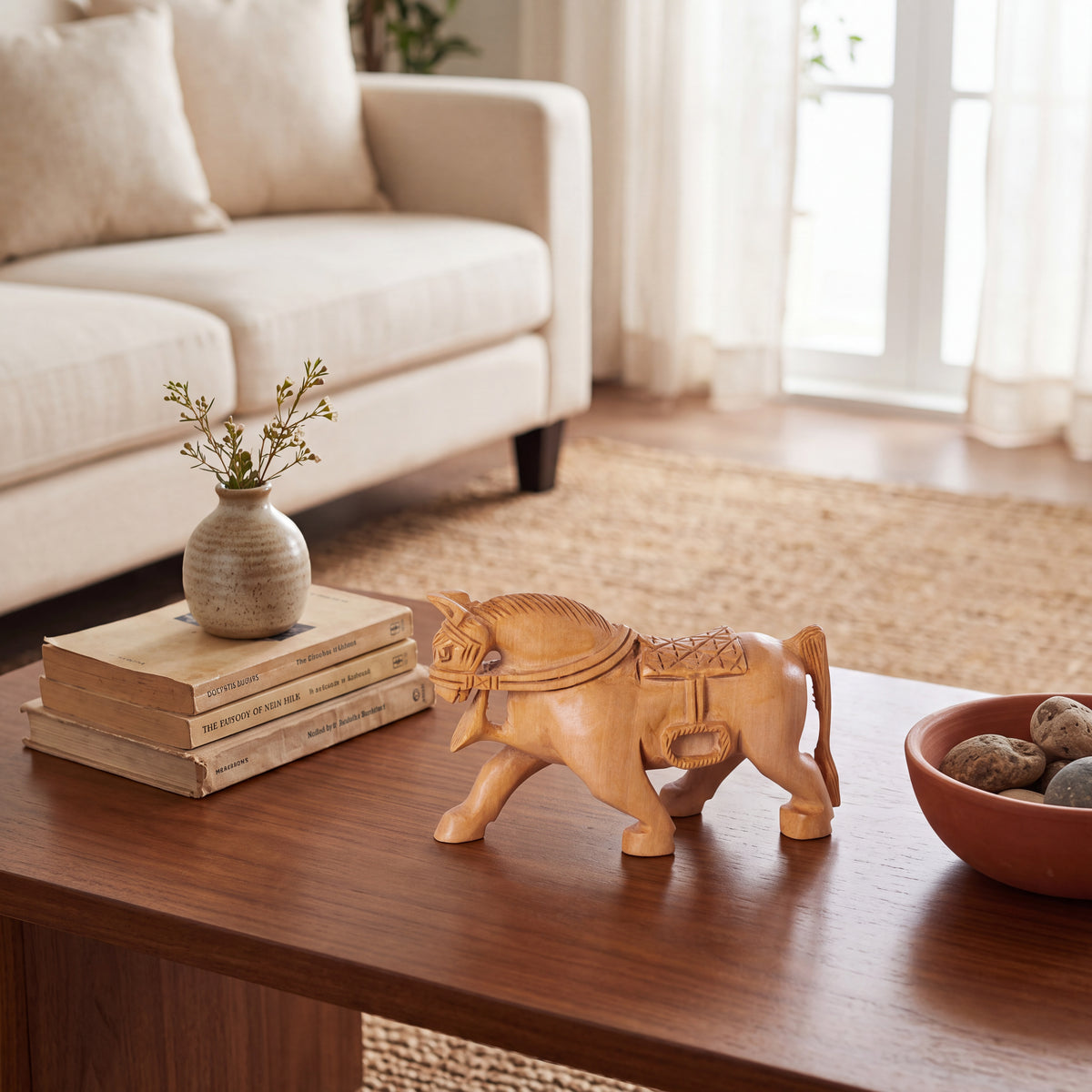 Hand Carved Wooden Horse Sculpture – Traditional Indian Wooden Horse Figurine for Home Décor