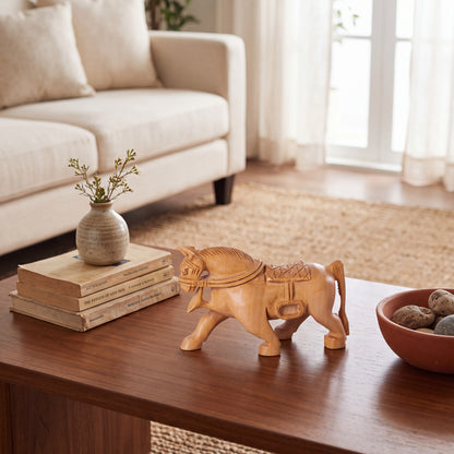 Hand Carved Wooden Horse Sculpture – Traditional Indian Wooden Horse Figurine for Home Décor