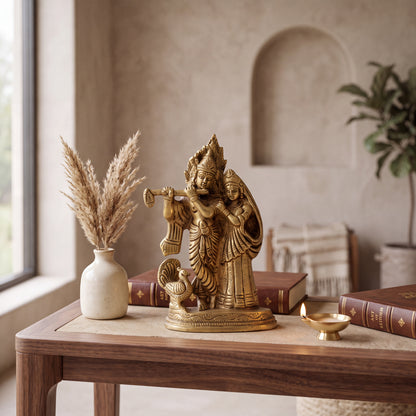 Handcrafted Brass Radha Krishna Statue – Traditional Indian Art & Spiritual Home Decor