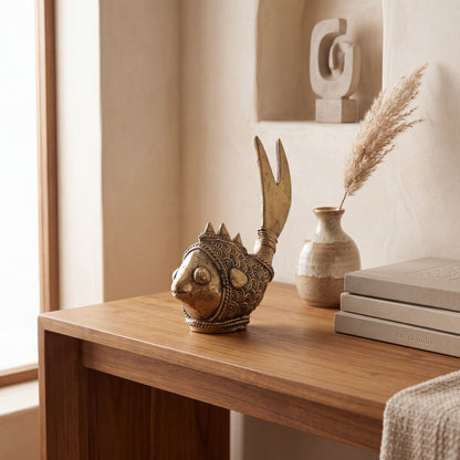 Handcrafted Brass Fish Sculpture – Traditional Indian Dhokra Tribal Art Home Decor