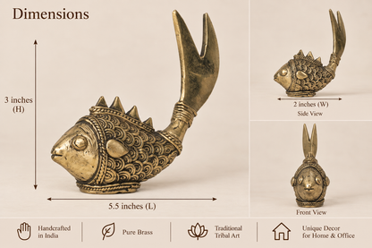 Handcrafted Brass Fish Sculpture – Traditional Indian Dhokra Tribal Art Home Decor