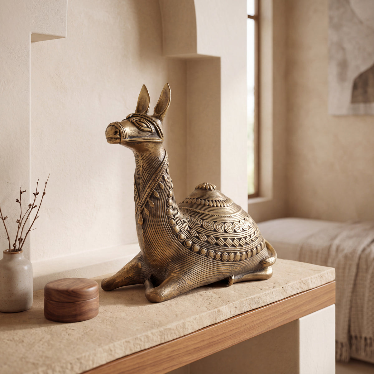 Handcrafted Dhokra Brass Camel Sculpture – Traditional Indian Tribal Home Decor