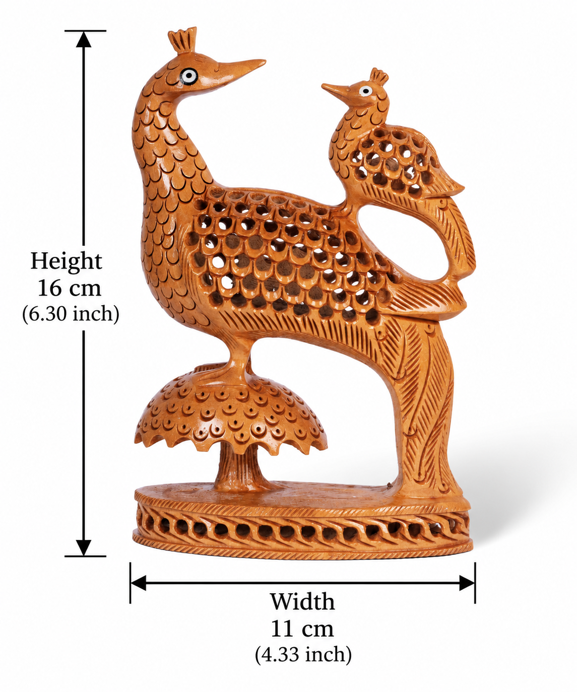 Hand Carved Wooden Peacock Pair Sculpture – Traditional Indian Bird Figurine Home Décor