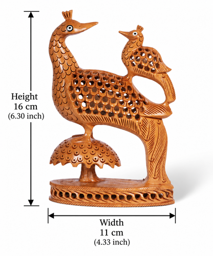 Hand Carved Wooden Peacock Pair Sculpture – Traditional Indian Bird Figurine Home Décor