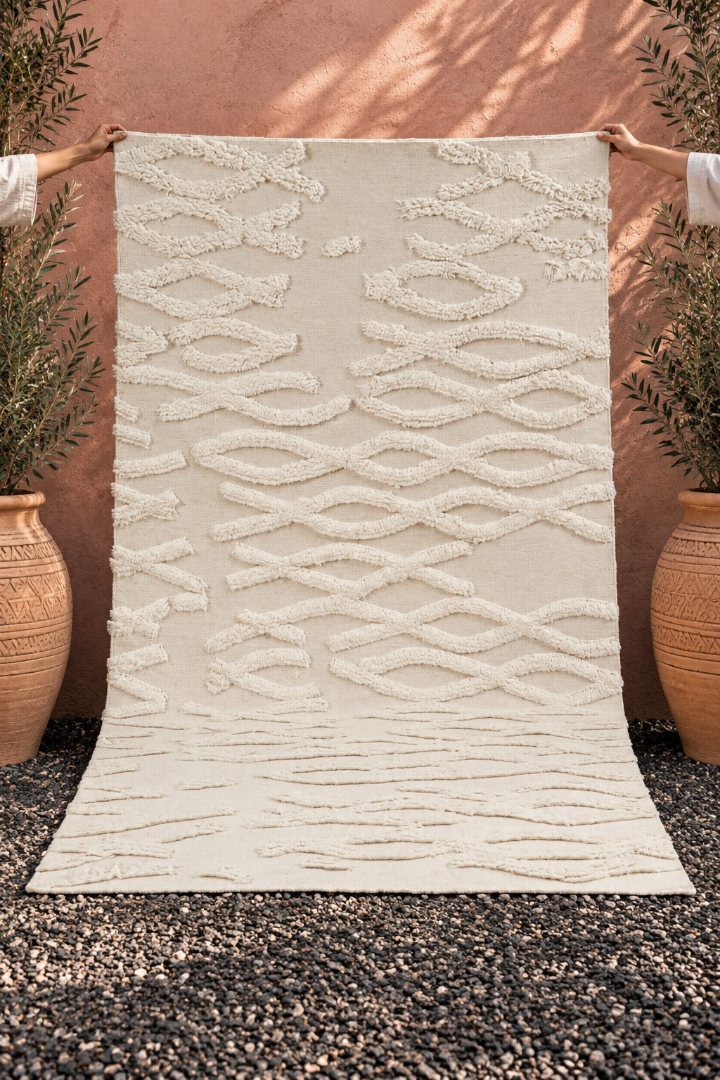 Moroccan Ivory Textured Wool Rug – Handcrafted Abstract Pattern Area Rug | Luxury Moroccan Rug