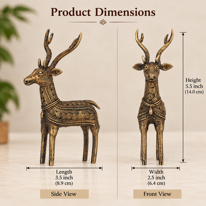 Handcrafted Dhokra Brass Deer Sculpture – Traditional Indian Tribal Art Animal Statue