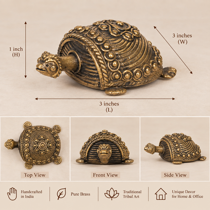 Brass Tortoise Sculpture, Handcrafted Dhokra Style Indian Tribal Art, Traditional Home Decor, Handmade Animal Figurine, 200g