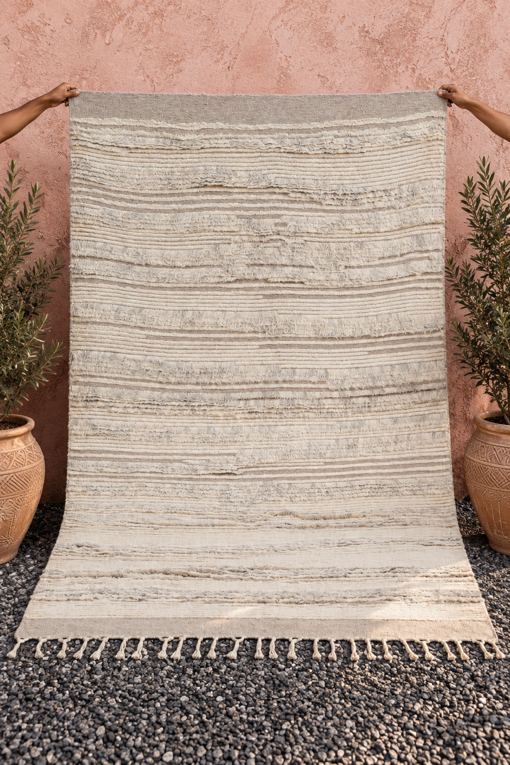 Moroccan Ivory Wool Rug – 100% New Zealand Wool | Handwoven Textured Moroccan Area Rug