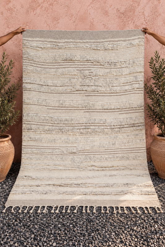 Moroccan Ivory Wool Rug – 100% New Zealand Wool | Handwoven Textured Moroccan Area Rug