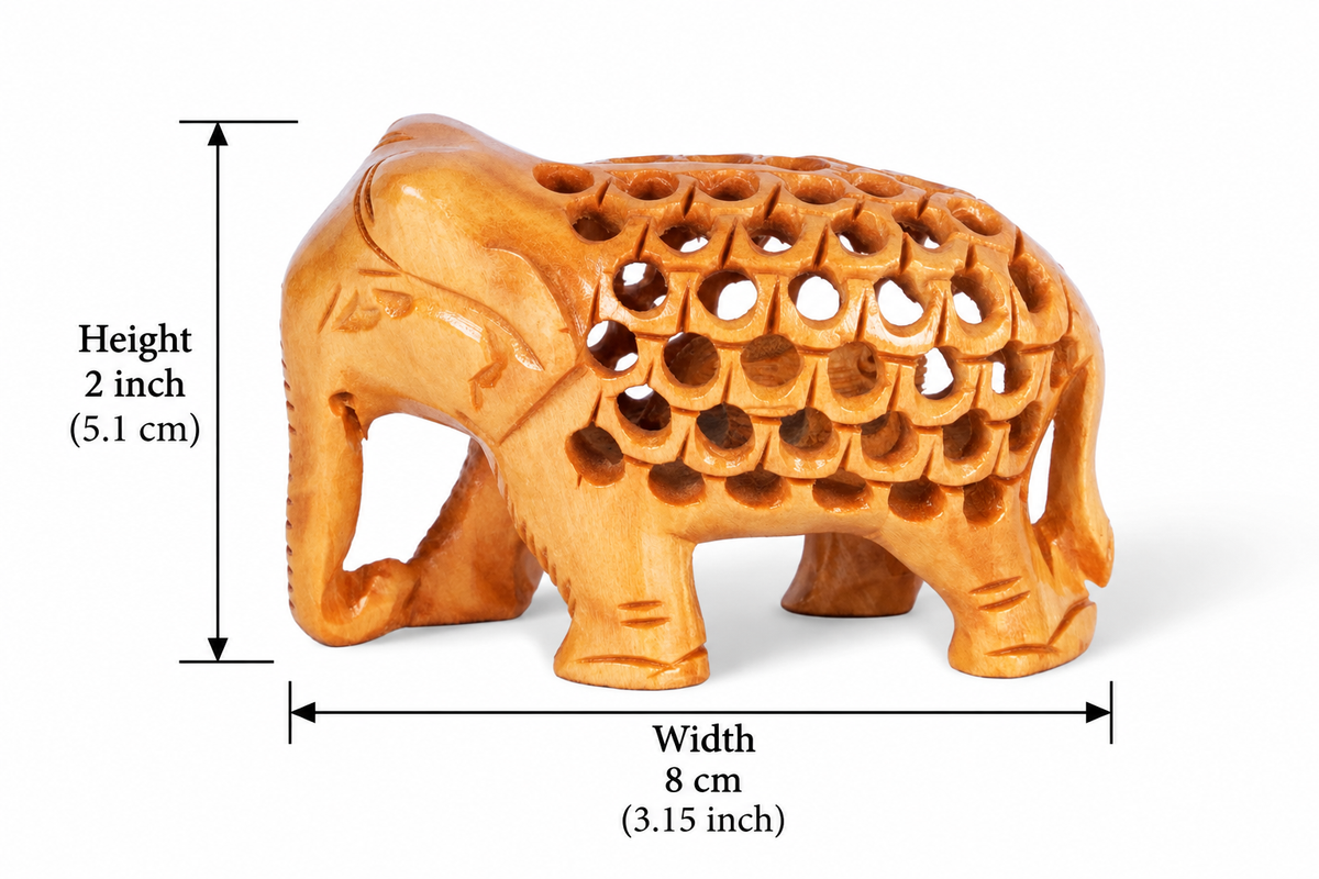 Hand Carved Wooden Elephant Sculpture – Intricate Openwork Lattice Design, Indian Wooden Elephant Figurine