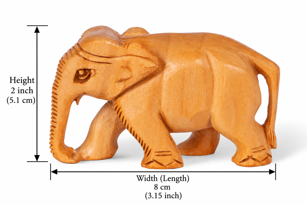Hand Carved Wooden Elephant Sculpture – Traditional Indian Elephant Figurine for Home Décor