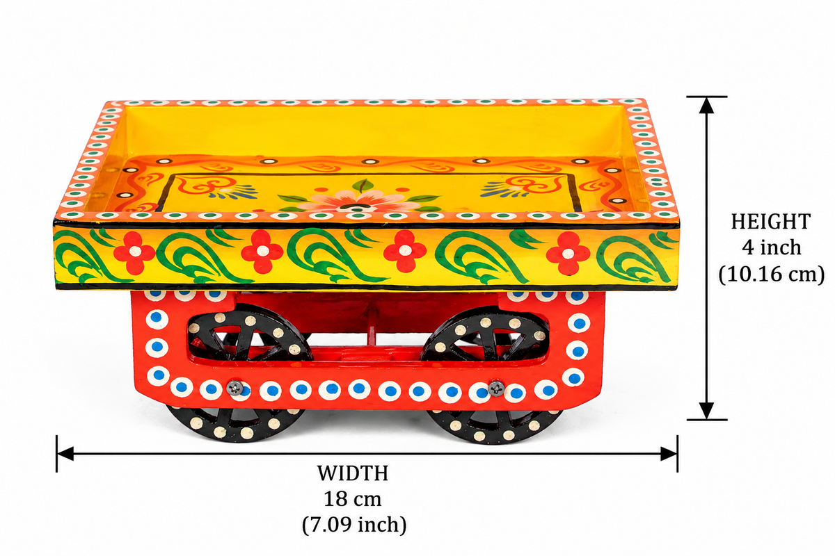 Handcrafted Wooden Decorative Cart Tray – Hand-Painted Indian Folk Art Home Decor