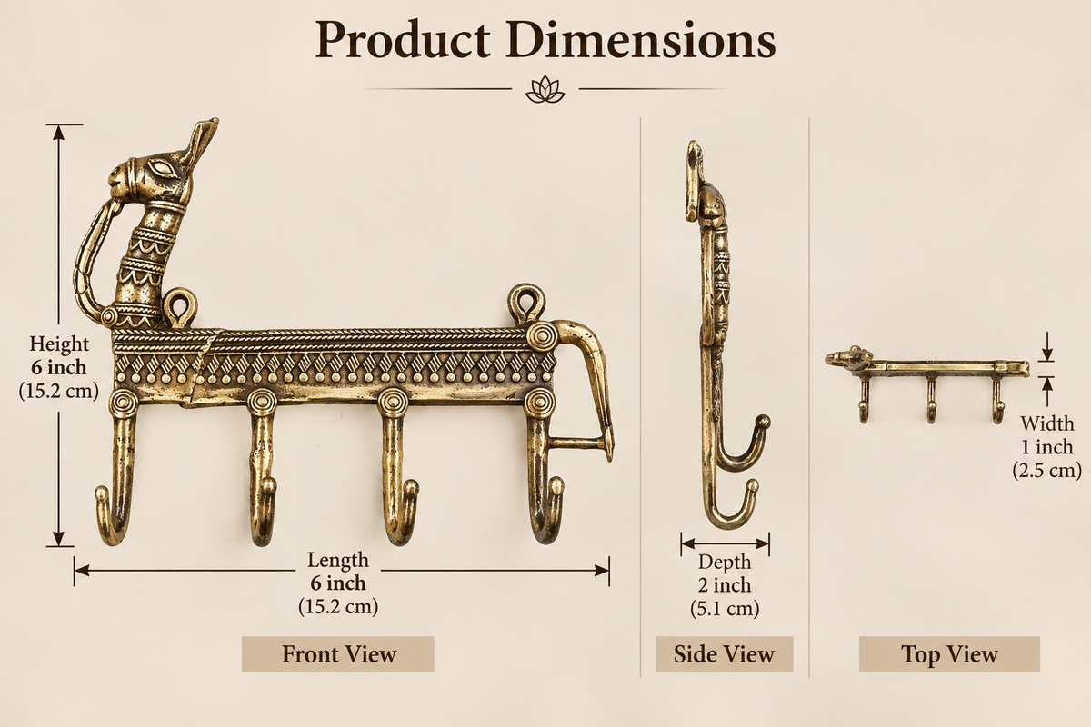 Handcrafted Brass Elephant Wall Hook | Indian Tribal Animal Wall Decor & Key Holder