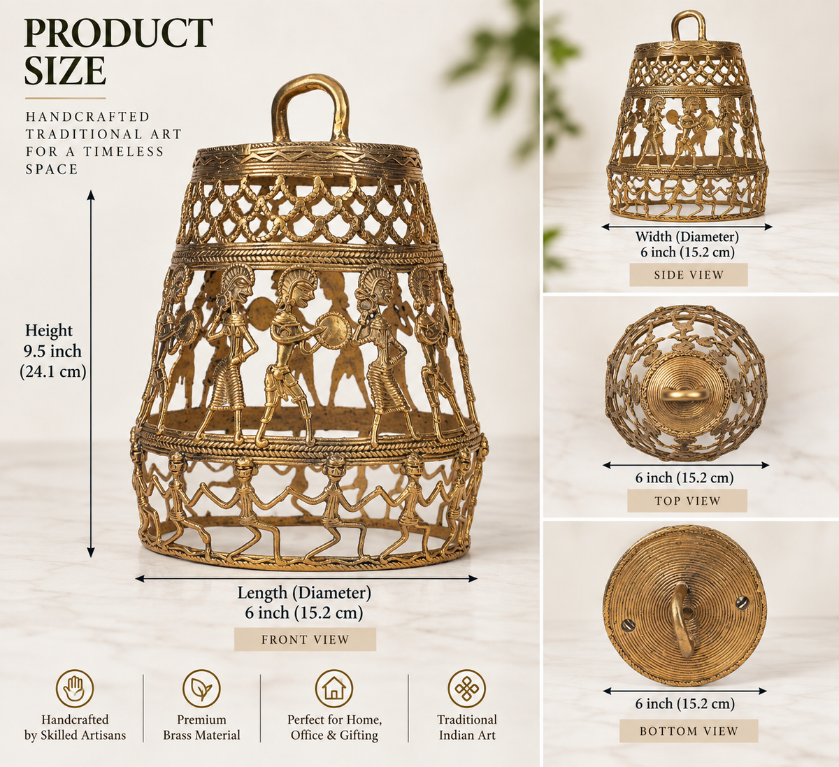 Handcrafted Dhokra Brass Hanging Lamp – Traditional Indian Tribal Pendant Light