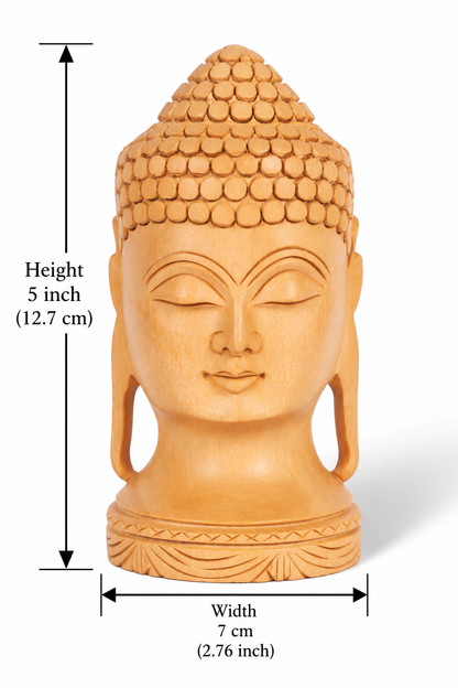 Hand Carved Wooden Buddha Head Sculpture – Meditation Buddha Statue for Home Décor