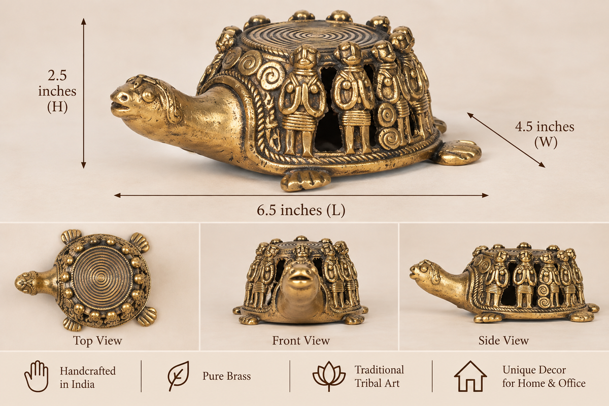 Handcrafted Dhokra Brass Tortoise Sculpture – Traditional Indian Tribal Art Decor