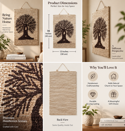 Handwoven Tree of Life Tapestry, 18x12 Inch, Rustic Boho Wall Hanging