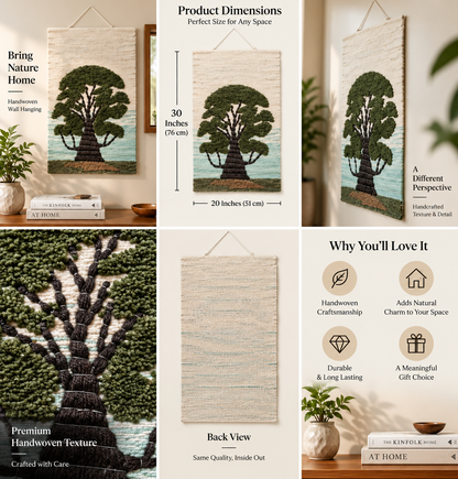 Handwoven Tree Wall Hanging, 30x20 Inch, Nature Landscape Tapestry (Boho Home Decor)