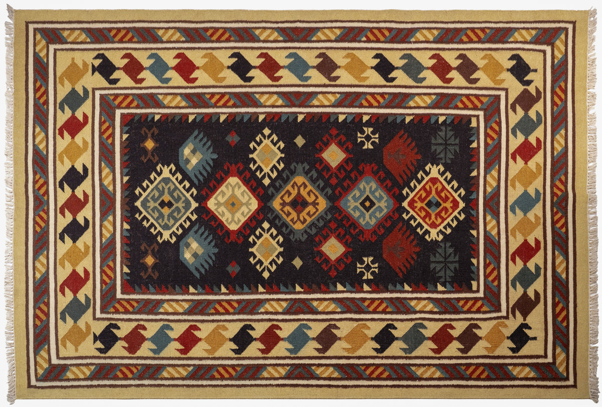 Handwoven Geometric Kilim Rug – Wool & Cotton Durrie