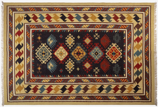 Handwoven Geometric Kilim Rug – Wool & Cotton Durrie