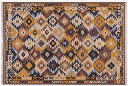 Handwoven Diamond Pattern Kilim Rug – Multicolor Wool & Cotton Durrie