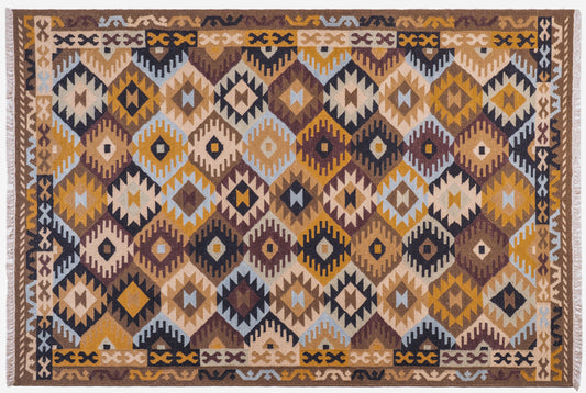 Handwoven Diamond Pattern Kilim Rug – Multicolor Wool & Cotton Durrie
