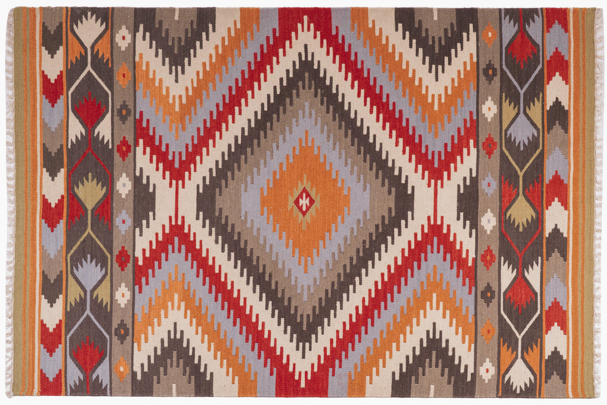 Handwoven Geometric Kilim Durrie Rug | Wool & Cotton