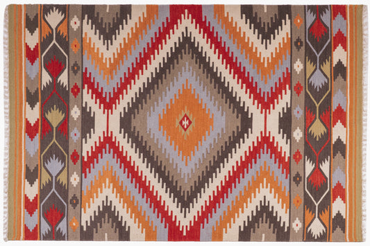 Handwoven Geometric Kilim Durrie Rug | Wool & Cotton