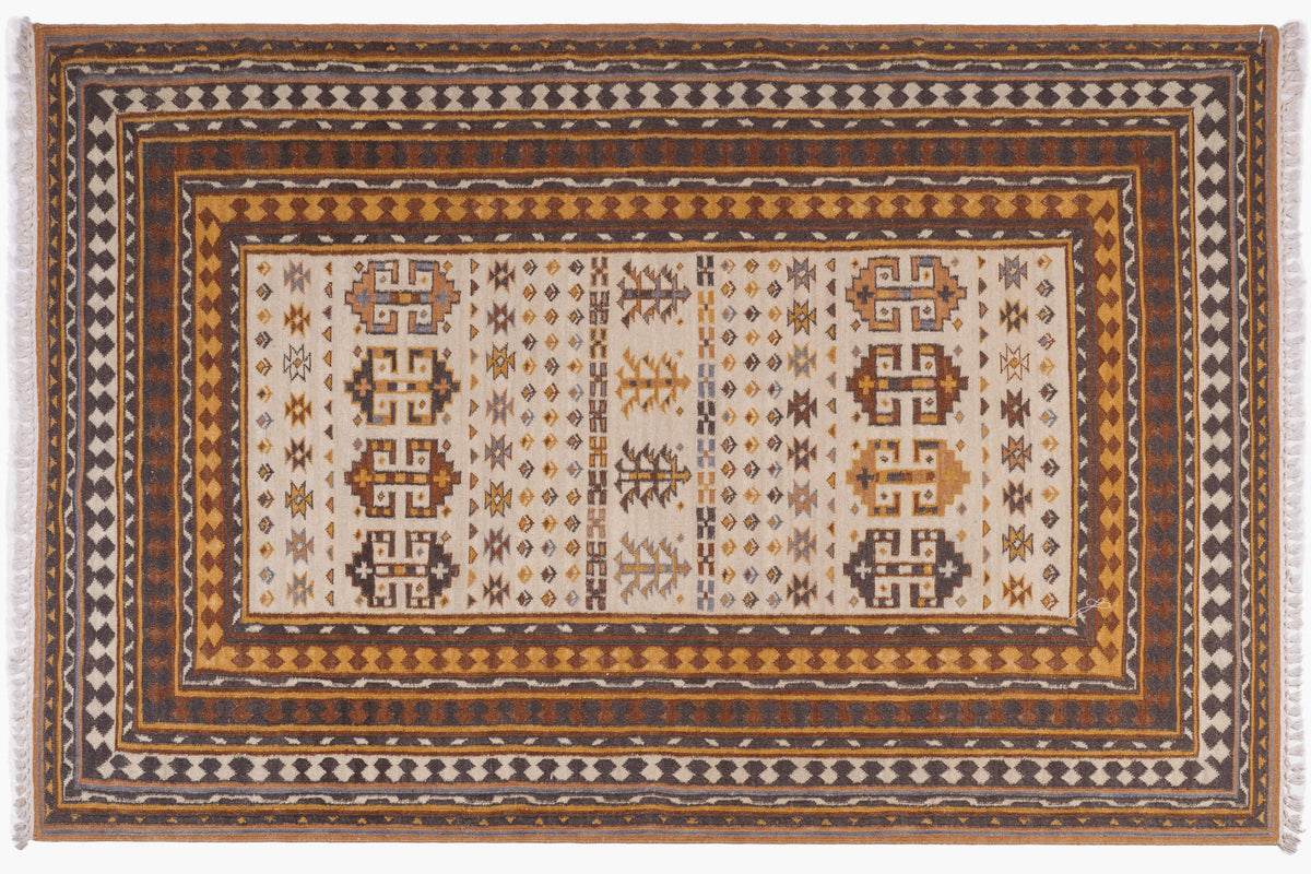 Handwoven Geometric Kilim Durrie Rug – Traditional Tribal Pattern | Earthy Tones