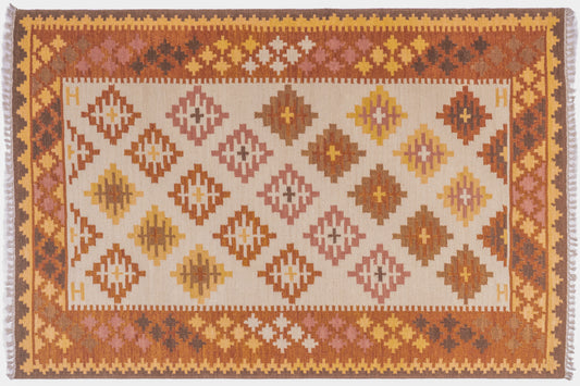 Handwoven Wool Kilim Dhurrie Rug – Traditional Geometric Flatweave
