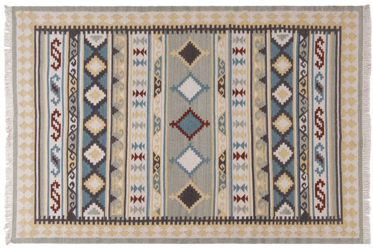 Handwoven Geometric Kilim Rug – Wool & Cotton Multicolor Durrie