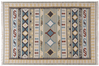 Handwoven Geometric Kilim Rug – Wool & Cotton Multicolor Durrie