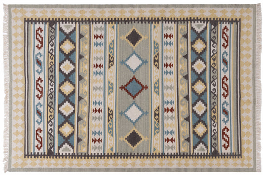 Handwoven Geometric Kilim Rug – Wool & Cotton Multicolor Durrie