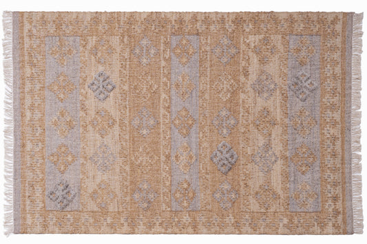 Handwoven Wool Jute Kilim Rug – Beige Vintage Distressed Durrie