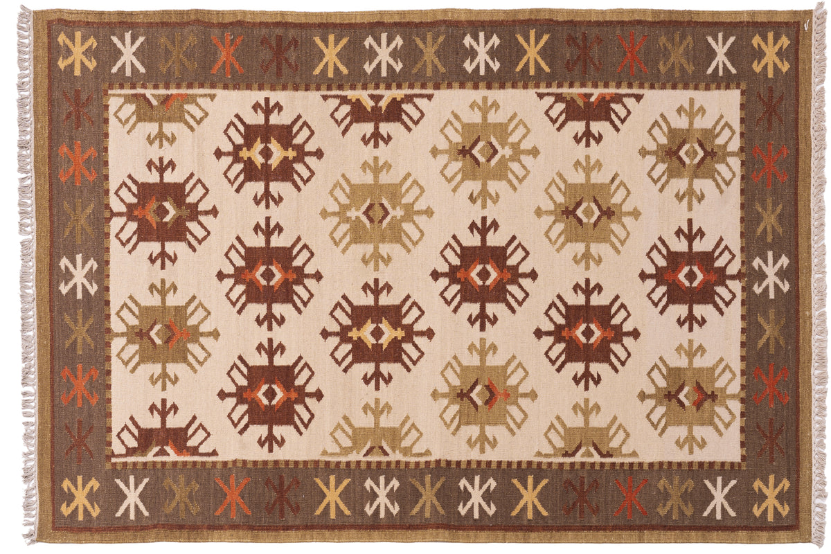 Handwoven Wool Kilim Rug, Tribal Geometric Area Rug, Multicolor Bohemian Carpet, Traditional Flatweave Wool Rug, Rustic Home Decor