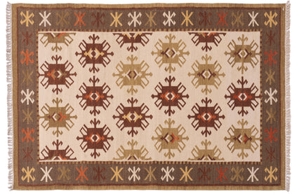 Handwoven Wool Kilim Rug, Tribal Geometric Area Rug, Multicolor Bohemian Carpet, Traditional Flatweave Wool Rug, Rustic Home Decor