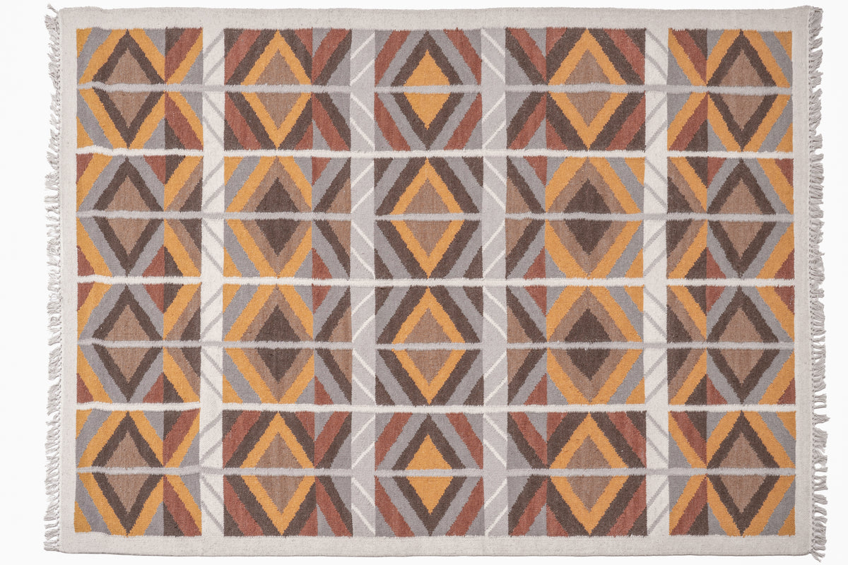 Handwoven Wool Kilim Durrie Rug, Geometric Scandinavian Area Rug, Multicolor Flatweave Carpet, Boho Home Décor