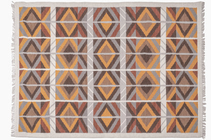 Handwoven Wool Kilim Durrie Rug, Geometric Scandinavian Area Rug, Multicolor Flatweave Carpet, Boho Home Décor