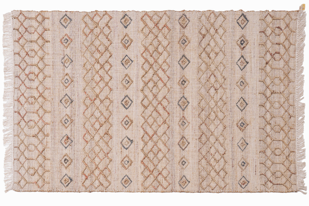 Handwoven Jute Rug, Natural Geometric Kilim Durrie, Boho Scandinavian Area Rug, Neutral Flatweave Carpet