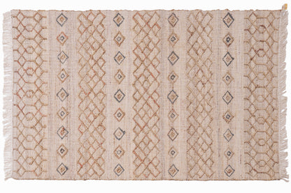 Handwoven Jute Rug, Natural Geometric Kilim Durrie, Boho Scandinavian Area Rug, Neutral Flatweave Carpet