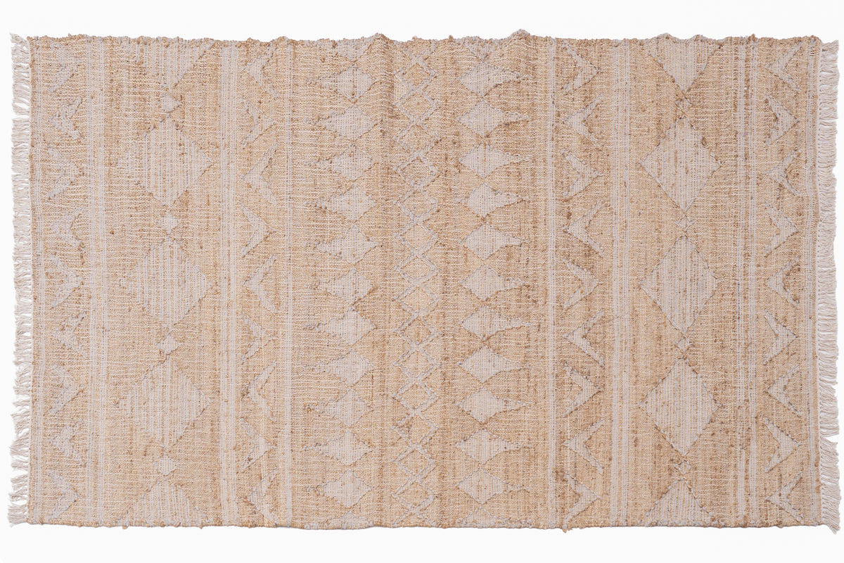 Handwoven Jute Durrie Rug – Natural Beige Geometric Flatweave Area Rug, 1500 GSM