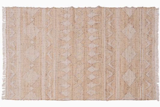 Handwoven Jute Durrie Rug – Natural Beige Geometric Flatweave Area Rug, 1500 GSM