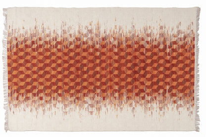 Rustic Handwoven Wool Kilim Durrie | Abstract Geometric Terracotta & Cream Rug