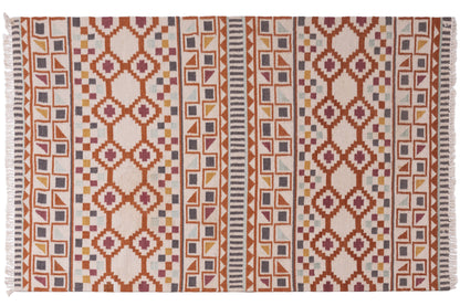 Handwoven Wool Kilim Durrie Rug, Multicolor Geometric Tribal Area Rug, Traditional Indian Flatweave Carpet