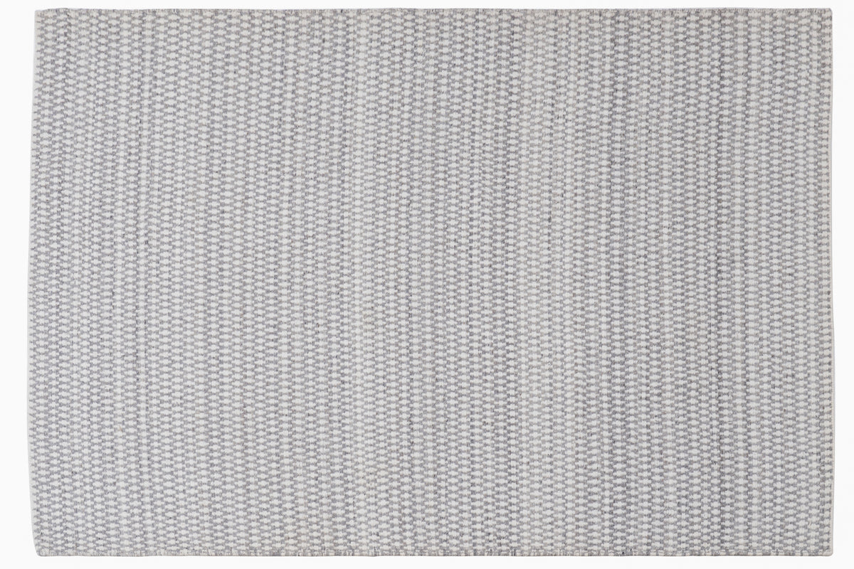 Hand-Woven Wool Flatweave Area Rug – Grey & Off-White Micro Geometric Pattern Rug