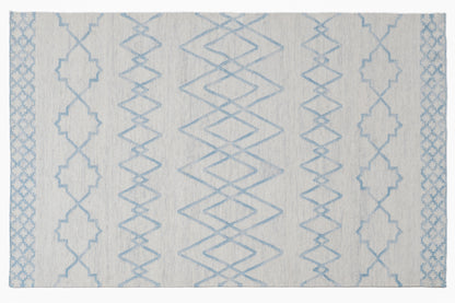 Blue & Ivory Handwoven Wool Kilim Durrie Rug | Geometric Flatweave Area Rug