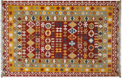 Handwoven Wool Kilim Rug, Multicolor Geometric Tribal Area Rug, Traditional Southwestern Flatweave Carpet, Bohemian Home Decor